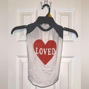 Grayson Pup The Label Dog White Tee Shirt Dark Grey Sleeves/ Red weathered Heart